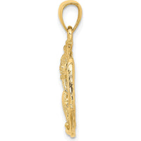 14K Yellow Gold Shell Cluster in Circle Charm Pendant - Textured Finish by Oro Pregiato