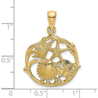 14K Yellow Gold Shell Cluster in Circle Charm Pendant - Textured Finish by Oro Pregiato