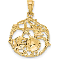 14K Yellow Gold Shell Cluster in Circle Charm Pendant - Textured Finish by Oro Pregiato