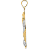14K Yellow Gold Shell Cluster Pendant with White Rhodium Accents in Oval Frame - 45mm Length by Oro Pregiato