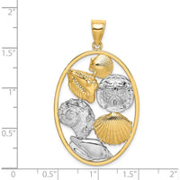 14K Yellow Gold Shell Cluster Pendant with White Rhodium Accents in Oval Frame - 45mm Length by Oro Pregiato