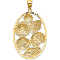 14K Yellow Gold Shell Cluster Pendant with White Rhodium Accents in Oval Frame - 45mm Length by Oro Pregiato