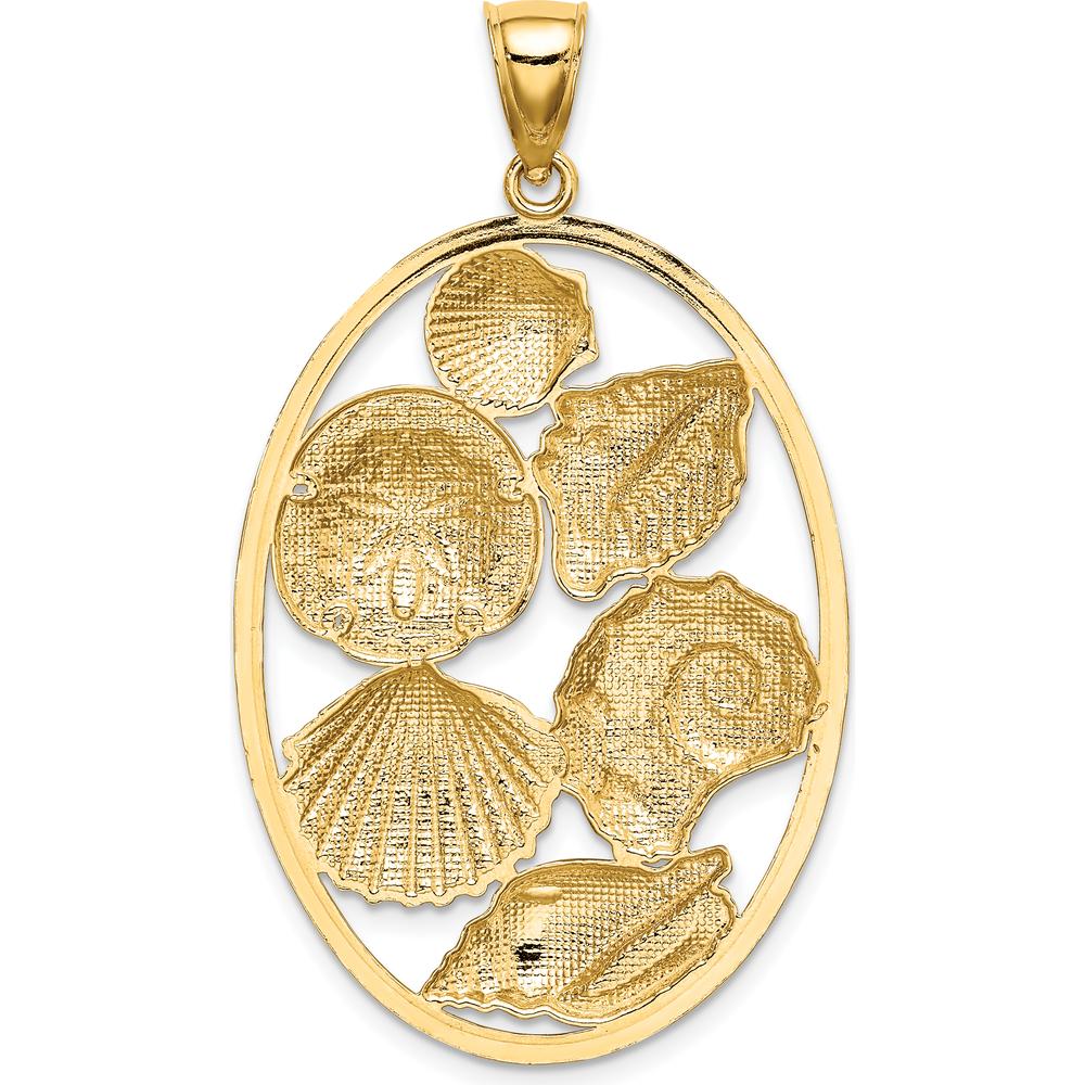 14K Yellow Gold Shell Cluster Pendant with White Rhodium Accents in Oval Frame - 45mm Length by Oro Pregiato