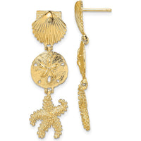 14K Yellow Gold Shell, Sand Dollar, and Starfish Drop Earrings by 0