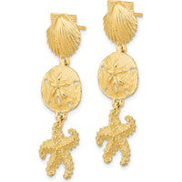 14K Yellow Gold Shell, Sand Dollar, and Starfish Drop Earrings by 0