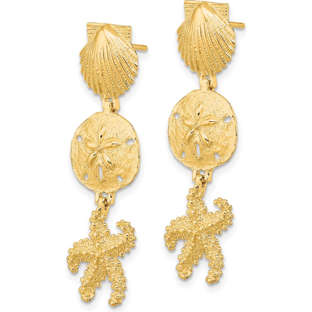 14K Yellow Gold Shell, Sand Dollar, and Starfish Drop Earrings by 0