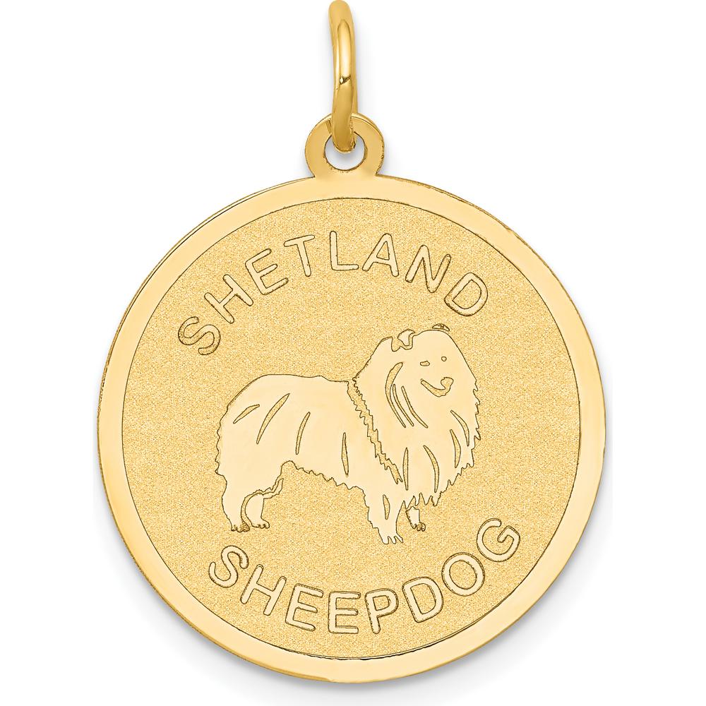 14K Yellow Gold Shetland Sheepdog Engravable Disc Charm - 20mm by Oro Pregiato