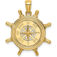 14K Yellow Gold Ship’s Wheel Pendant with Compass Rose Design by Oro Pregiato