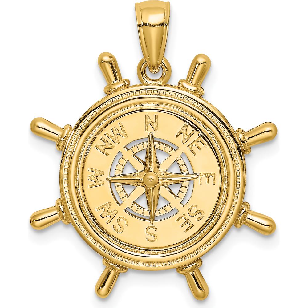 14K Yellow Gold Ship’s Wheel Pendant with Compass Rose Design by Oro Pregiato