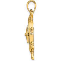 14K Yellow Gold Ship’s Wheel Pendant with Compass Rose Design by Oro Pregiato