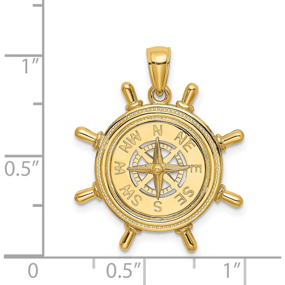 14K Yellow Gold Ship’s Wheel Pendant with Compass Rose Design by Oro Pregiato