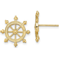 14K Yellow Gold Ship's Wheel Post Earrings - 15.8mm Length by 0
