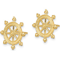 14K Yellow Gold Ship's Wheel Post Earrings - 15.8mm Length by 0