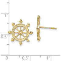 14K Yellow Gold Ship's Wheel Post Earrings - 15.8mm Length by 0
