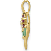 14K Yellow Gold Siam Ruby, Emerald, and Diamond Flower Pendant - 0.14 Carat Total Gem Weight by Lumare Gioia