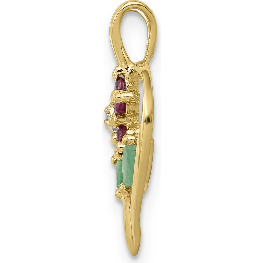 14K Yellow Gold Siam Ruby, Emerald, and Diamond Flower Pendant - 0.14 Carat Total Gem Weight by Lumare Gioia