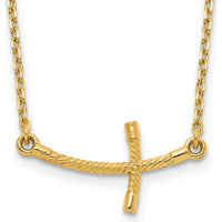 14K Yellow Gold Sideways Curved Twist Cross Necklace - 19" Cable Chain by 0