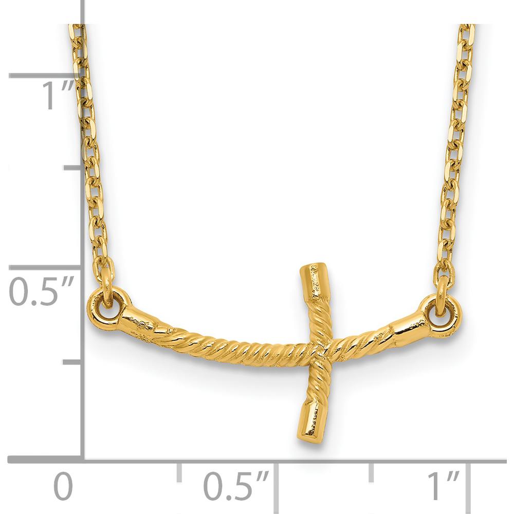 14K Yellow Gold Sideways Curved Twist Cross Necklace - 19" Cable Chain by 0