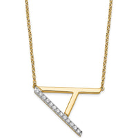14K Yellow Gold Sideways Diamond Initial "A" Necklace - 0.10 Carat Total Diamond Weight by Oro Pregiato