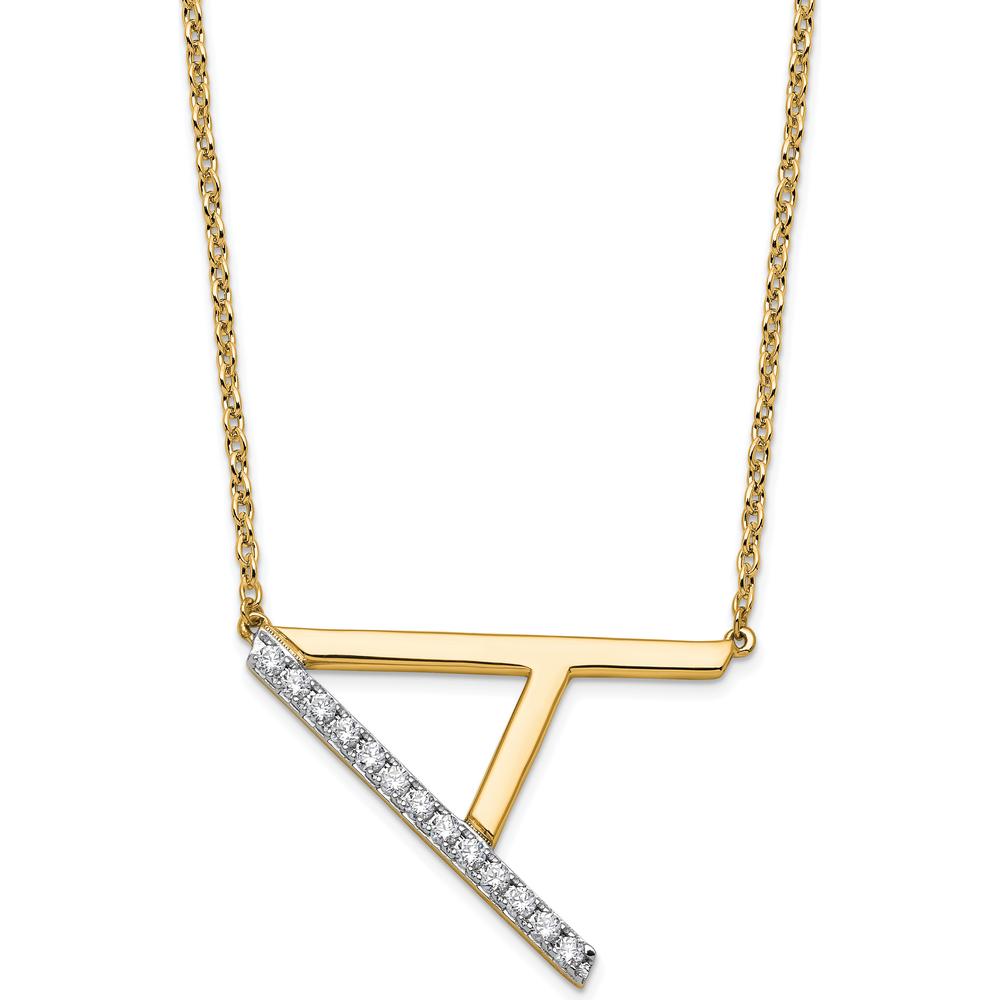 14K Yellow Gold Sideways Diamond Initial "A" Necklace - 0.10 Carat Total Diamond Weight by Oro Pregiato