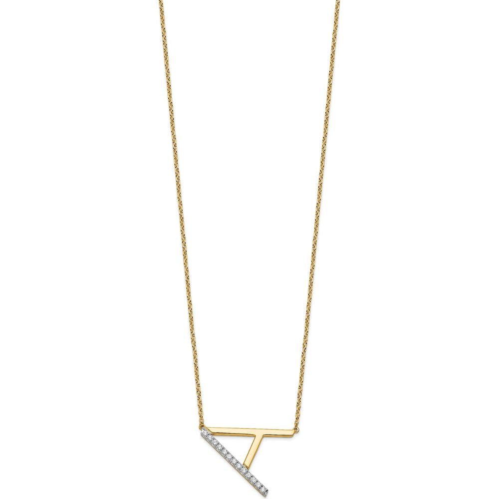 14K Yellow Gold Sideways Diamond Initial "A" Necklace - 0.10 Carat Total Diamond Weight by Oro Pregiato
