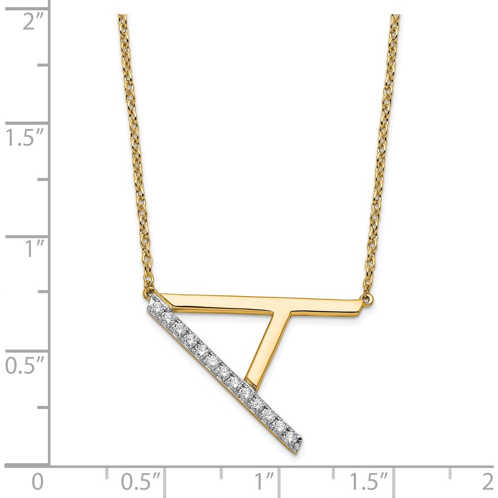 14K Yellow Gold Sideways Diamond Initial "A" Necklace - 0.10 Carat Total Diamond Weight by Oro Pregiato