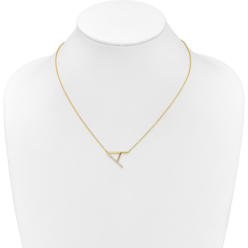 14K Yellow Gold Sideways Diamond Initial "A" Necklace - 0.10 Carat Total Diamond Weight by Oro Pregiato