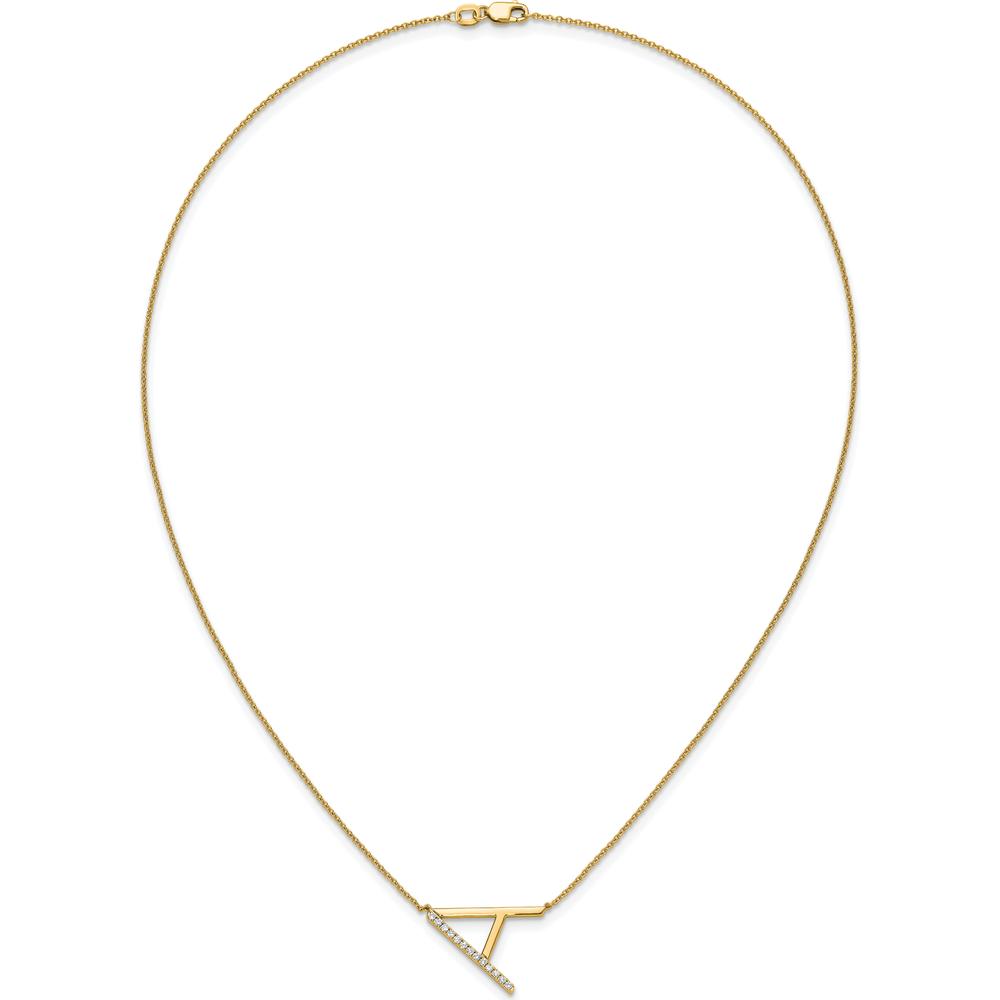 14K Yellow Gold Sideways Diamond Initial "A" Necklace - 0.10 Carat Total Diamond Weight by Oro Pregiato