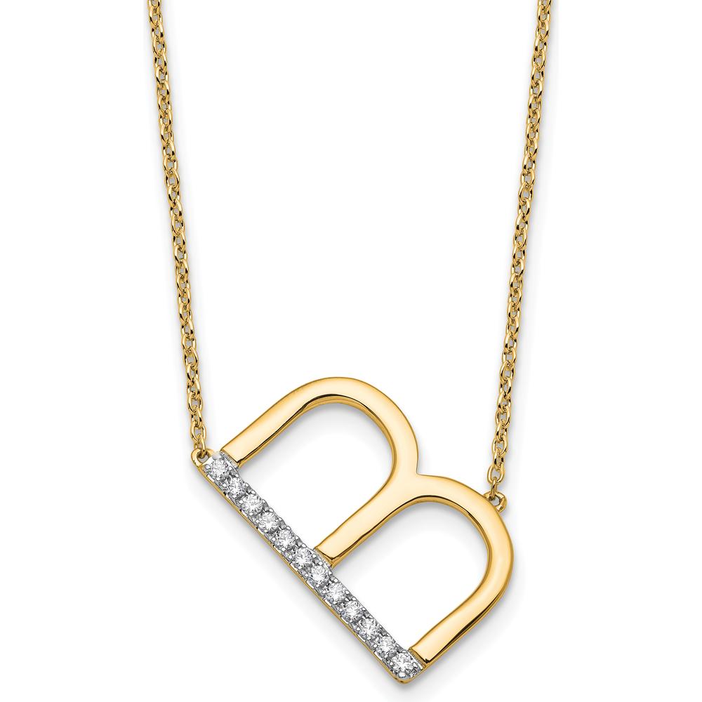 14K Yellow Gold Sideways Diamond Initial B Necklace - Personalized Design with Diamond Accents by Oro Pregiato