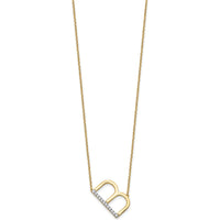 14K Yellow Gold Sideways Diamond Initial B Necklace - Personalized Design with Diamond Accents by Oro Pregiato