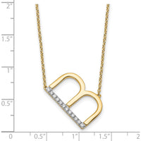 14K Yellow Gold Sideways Diamond Initial B Necklace - Personalized Design with Diamond Accents by Oro Pregiato