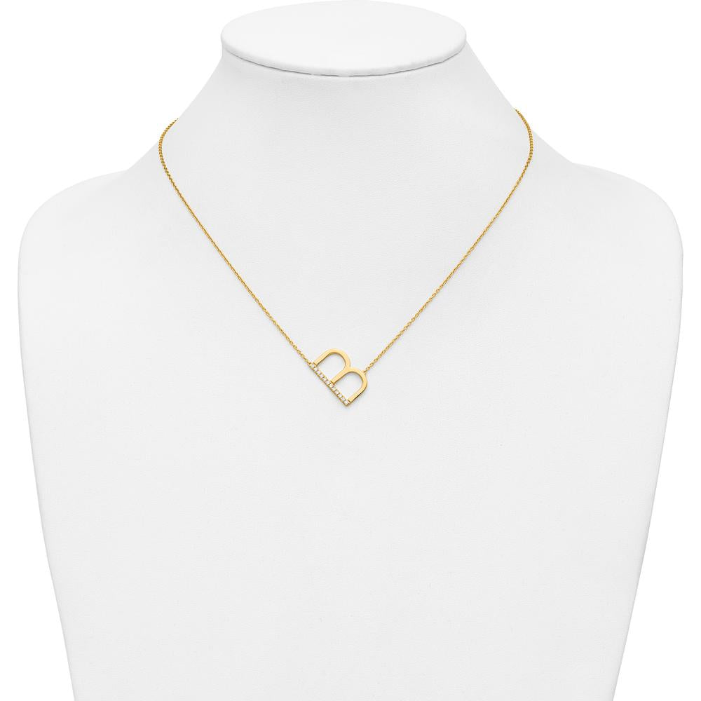 14K Yellow Gold Sideways Diamond Initial B Necklace - Personalized Design with Diamond Accents by Oro Pregiato