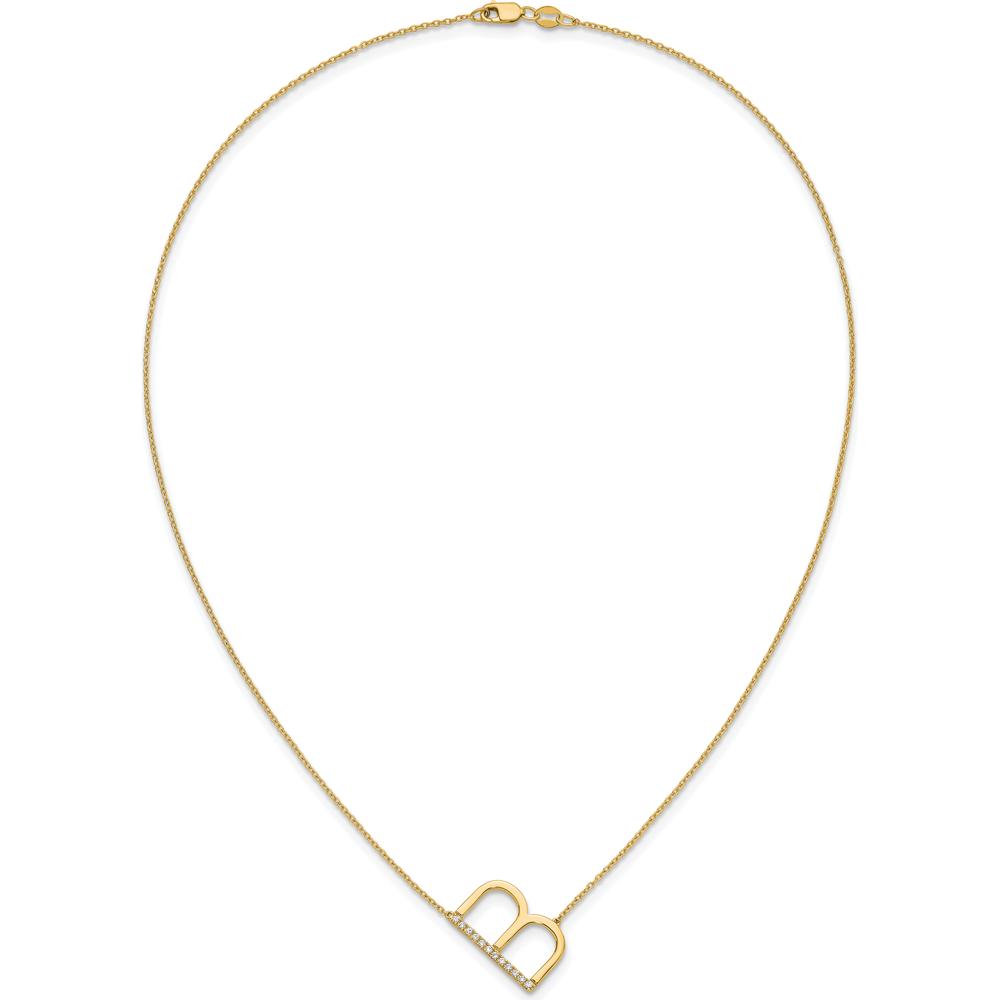 14K Yellow Gold Sideways Diamond Initial B Necklace - Personalized Design with Diamond Accents by Oro Pregiato