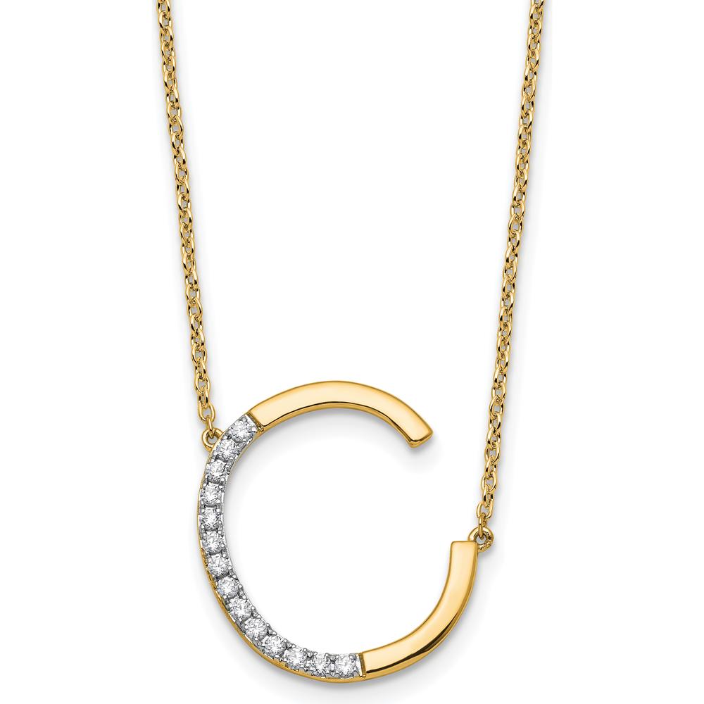14K Yellow Gold Sideways Diamond Initial "C" Necklace - Personalized Pendant with Diamond Accents by Oro Pregiato