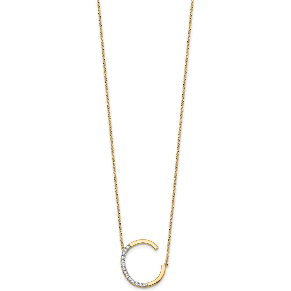 14K Yellow Gold Sideways Diamond Initial "C" Necklace - Personalized Pendant with Diamond Accents by Oro Pregiato