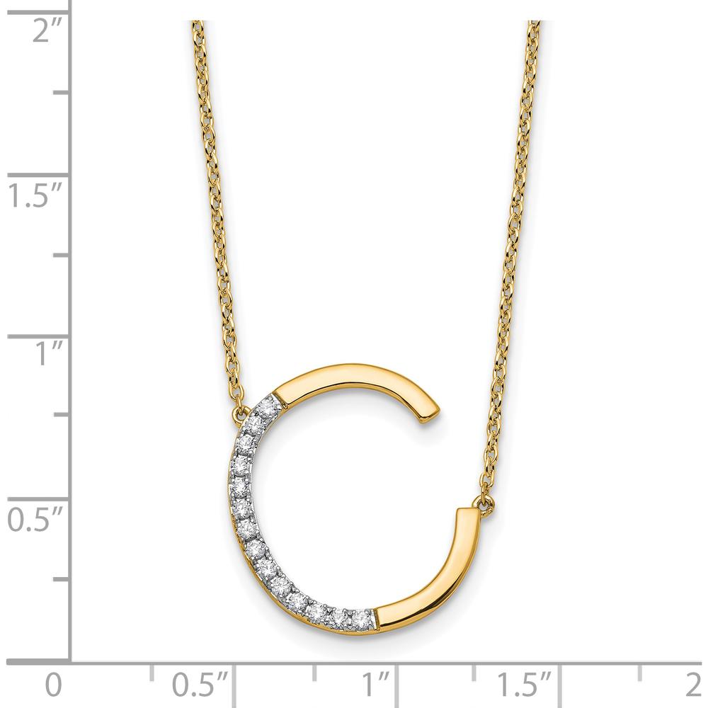 14K Yellow Gold Sideways Diamond Initial "C" Necklace - Personalized Pendant with Diamond Accents by Oro Pregiato