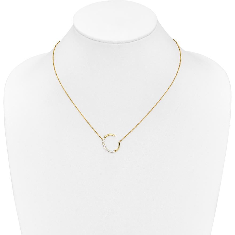 14K Yellow Gold Sideways Diamond Initial "C" Necklace - Personalized Pendant with Diamond Accents by Oro Pregiato