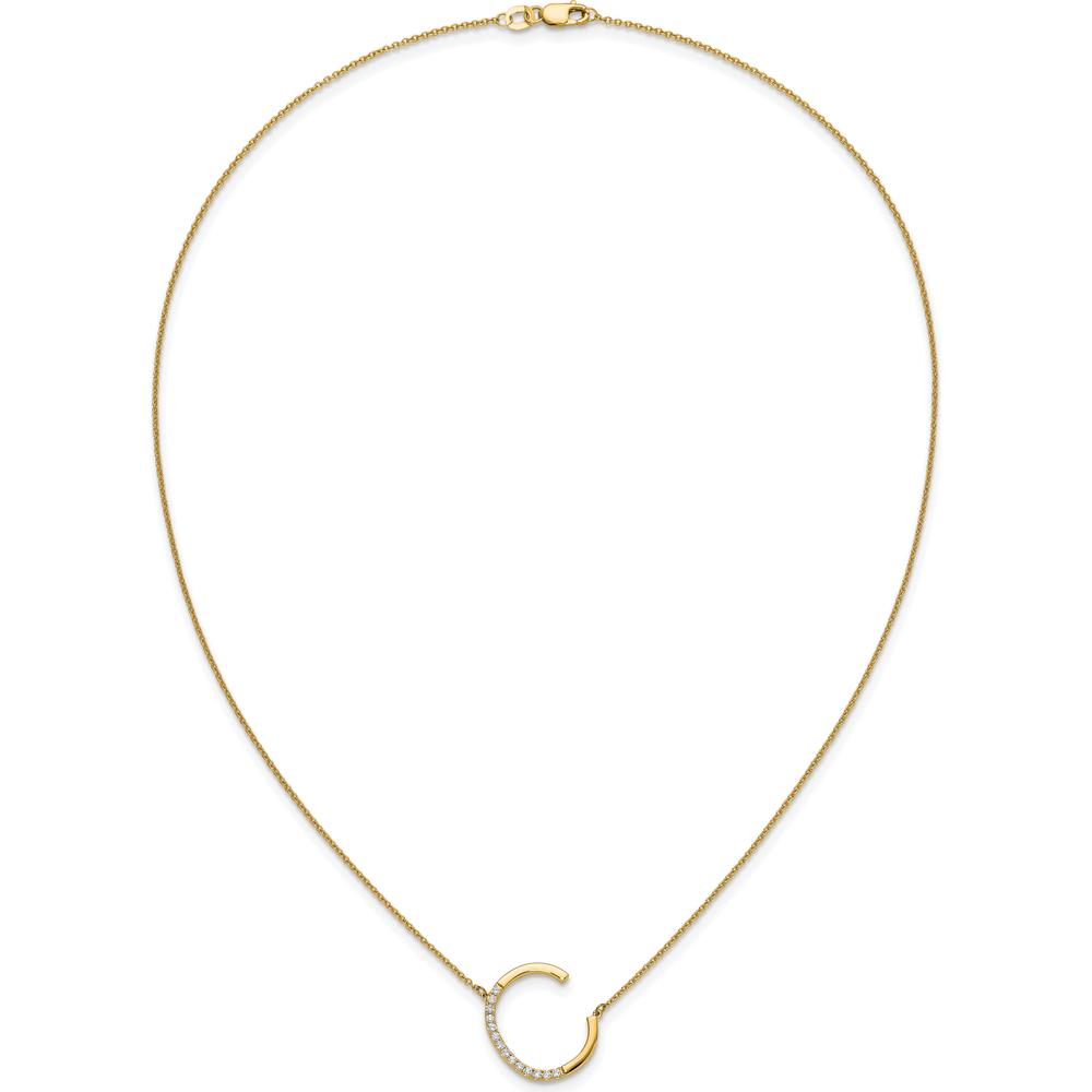 14K Yellow Gold Sideways Diamond Initial "C" Necklace - Personalized Pendant with Diamond Accents by Oro Pregiato