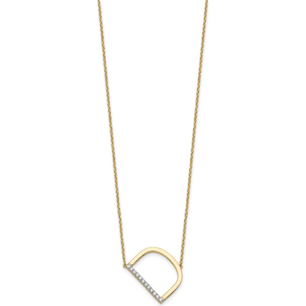 14K Yellow Gold Sideways Diamond Initial D Necklace with Polished Finish - 0.12 Carat Total Diamond Weight by Oro Pregiato