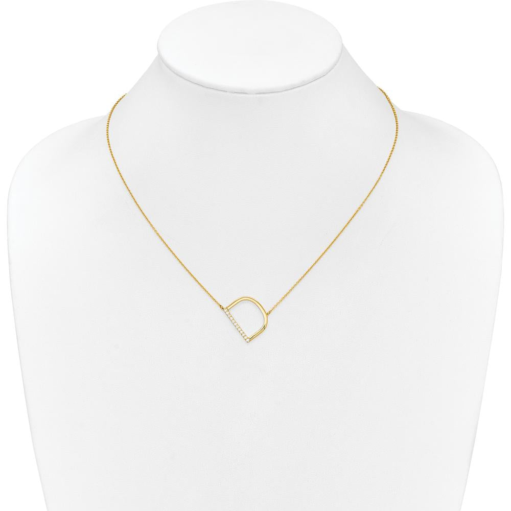 14K Yellow Gold Sideways Diamond Initial D Necklace with Polished Finish - 0.12 Carat Total Diamond Weight by Oro Pregiato