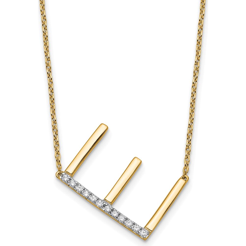 14K Yellow Gold Sideways Diamond Initial E Pendant Necklace - 0.05 Carat Total Diamond Weight by Oro Pregiato