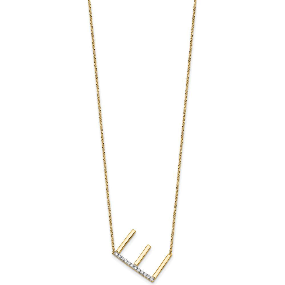 14K Yellow Gold Sideways Diamond Initial E Pendant Necklace - 0.05 Carat Total Diamond Weight by Oro Pregiato