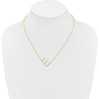 14K Yellow Gold Sideways Diamond Initial E Pendant Necklace - 0.05 Carat Total Diamond Weight by Oro Pregiato