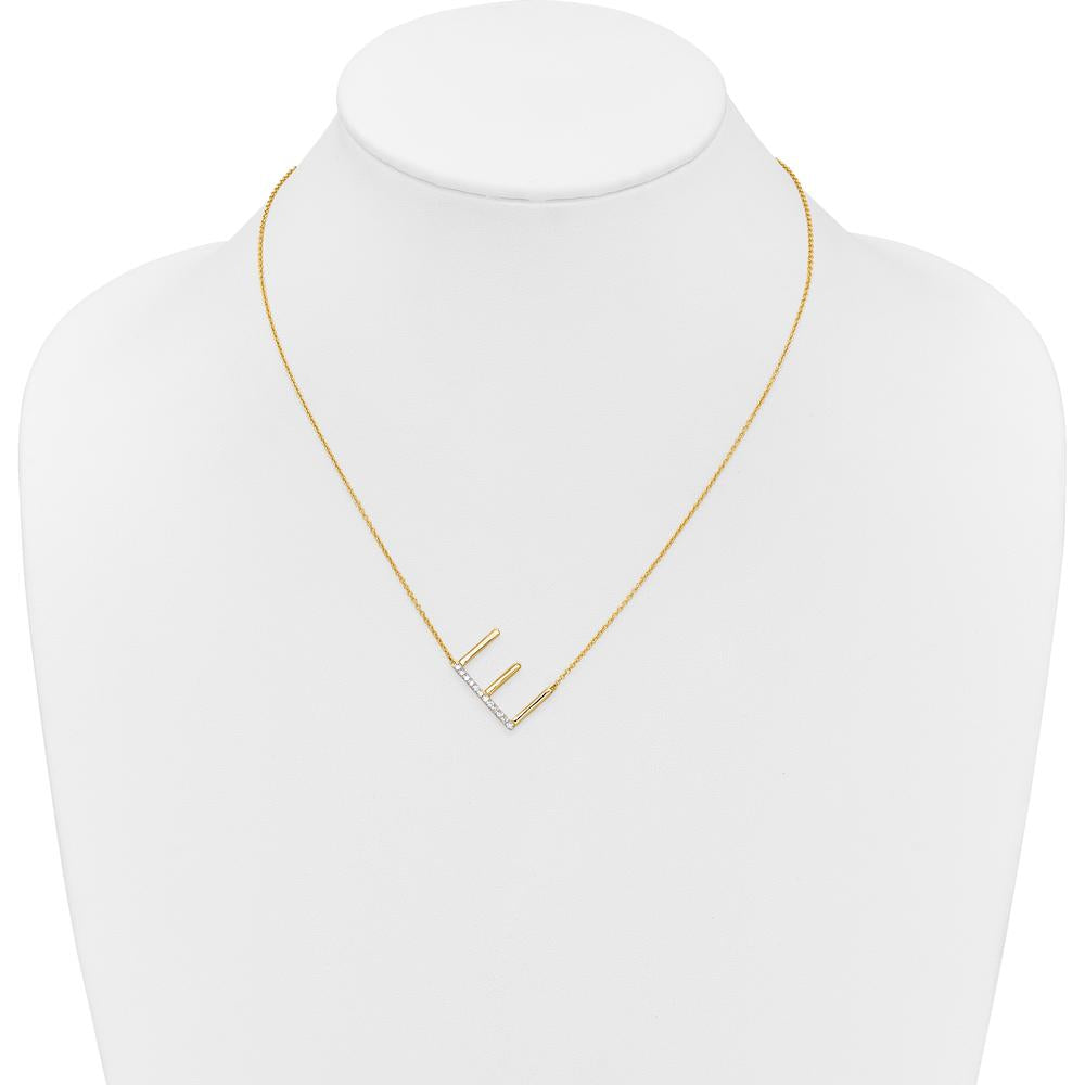 14K Yellow Gold Sideways Diamond Initial E Pendant Necklace - 0.05 Carat Total Diamond Weight by Oro Pregiato