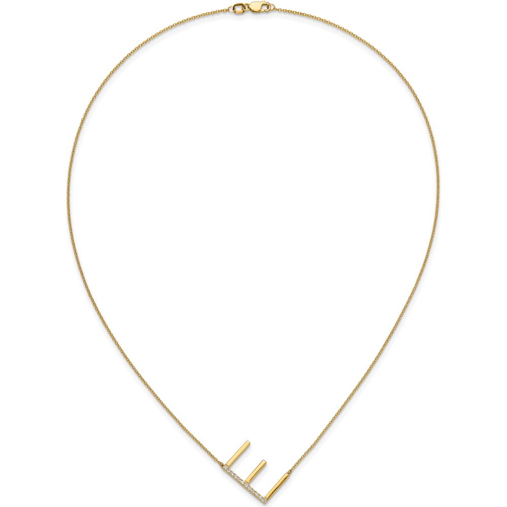 14K Yellow Gold Sideways Diamond Initial E Pendant Necklace - 0.05 Carat Total Diamond Weight by Oro Pregiato