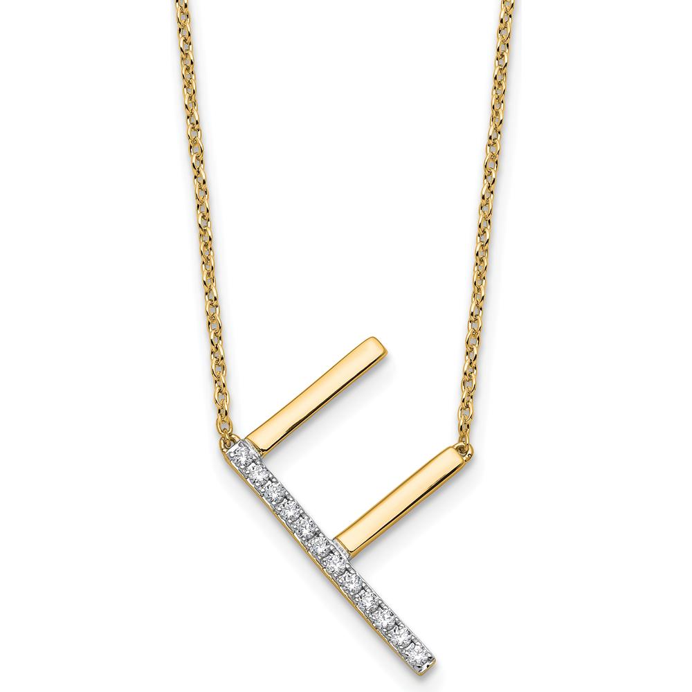 14K Yellow Gold Sideways Diamond Initial "F" Necklace - Polished Finish with Diamonds by Oro Pregiato