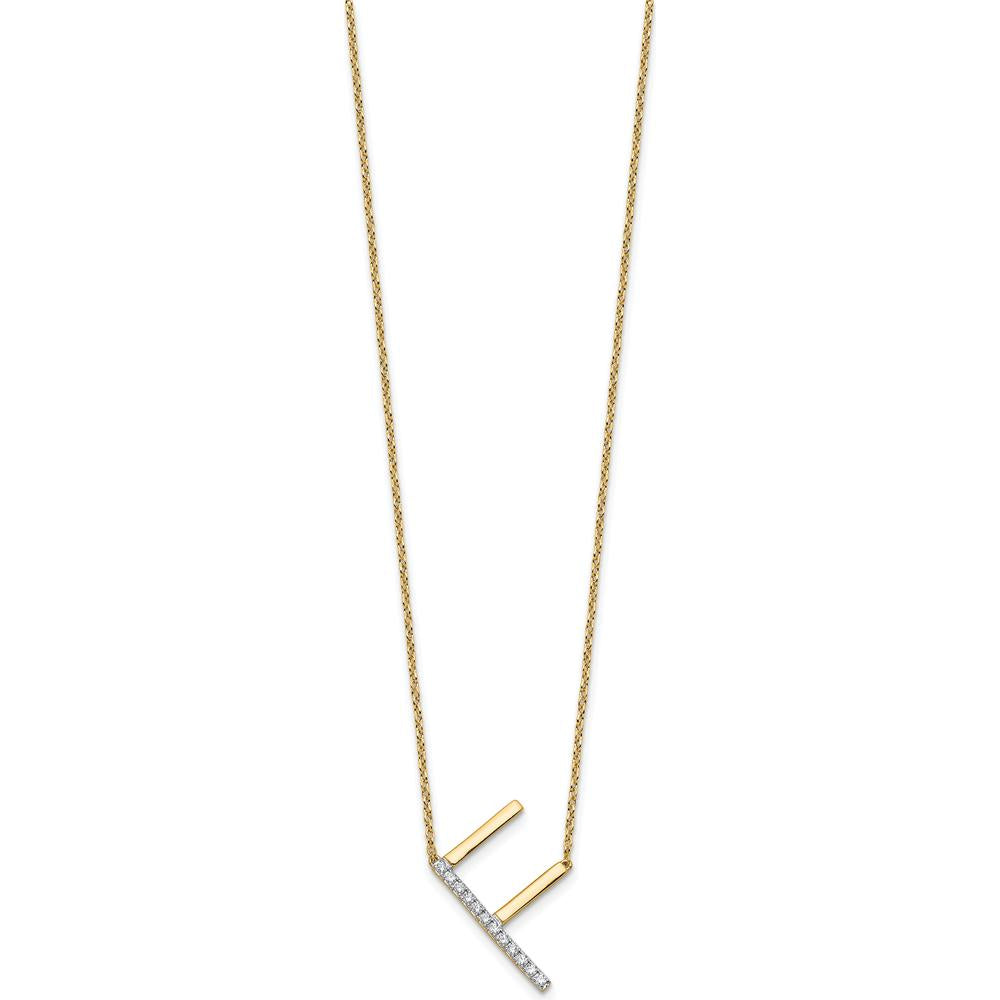 14K Yellow Gold Sideways Diamond Initial "F" Necklace - Polished Finish with Diamonds by Oro Pregiato