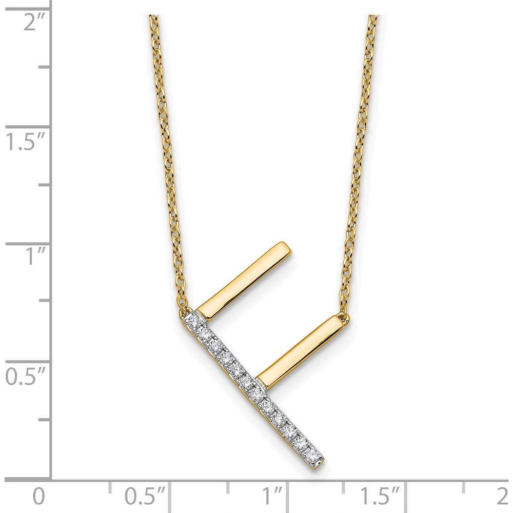 14K Yellow Gold Sideways Diamond Initial "F" Necklace - Polished Finish with Diamonds by Oro Pregiato
