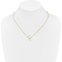 14K Yellow Gold Sideways Diamond Initial "F" Necklace - Polished Finish with Diamonds by Oro Pregiato