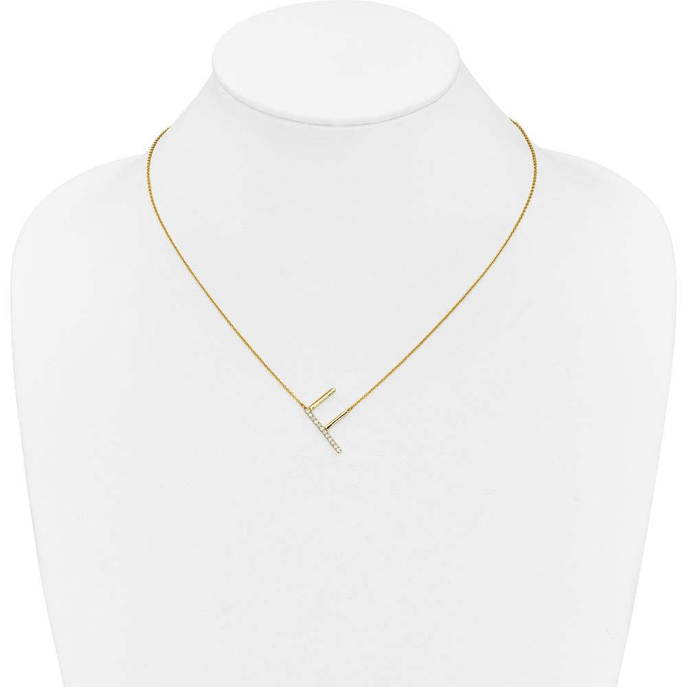 14K Yellow Gold Sideways Diamond Initial "F" Necklace - Polished Finish with Diamonds by Oro Pregiato